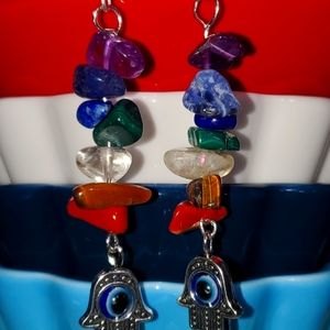 Chakra Dangle earrings with Evil Eye